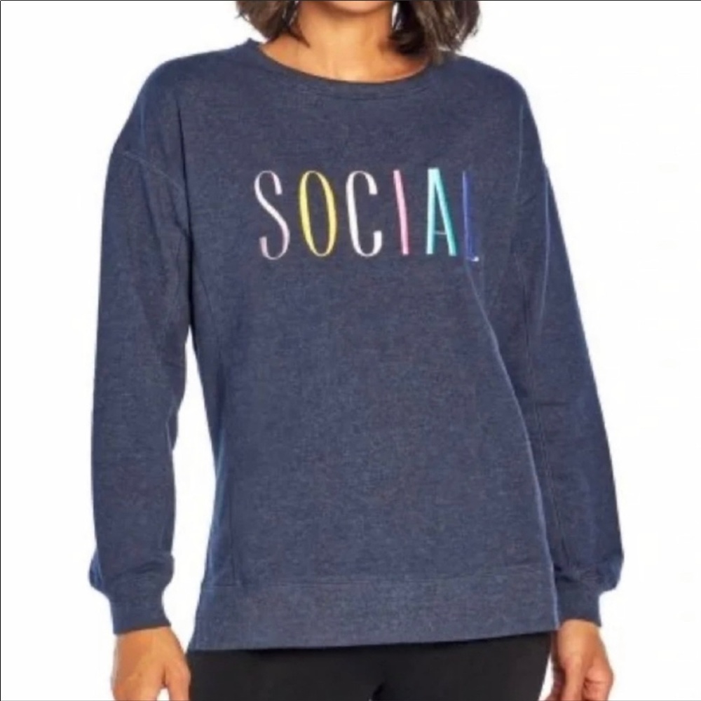 New WildFox “SOCIAL” Blue Statement Crewneck Sweatshirt in size XS